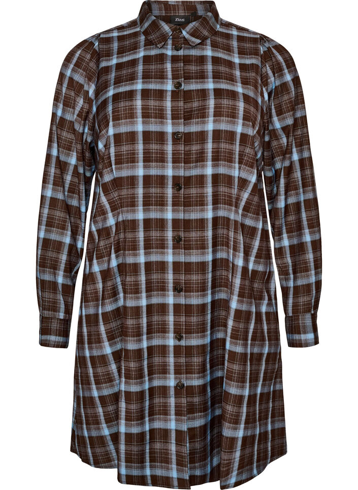 Knee-length shirt dress with a checked pattern, Brown, Packshot image number 0
