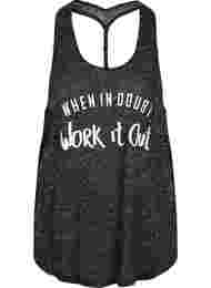 Workout top with racer back, Black w. WORK IT OUT, Packshot