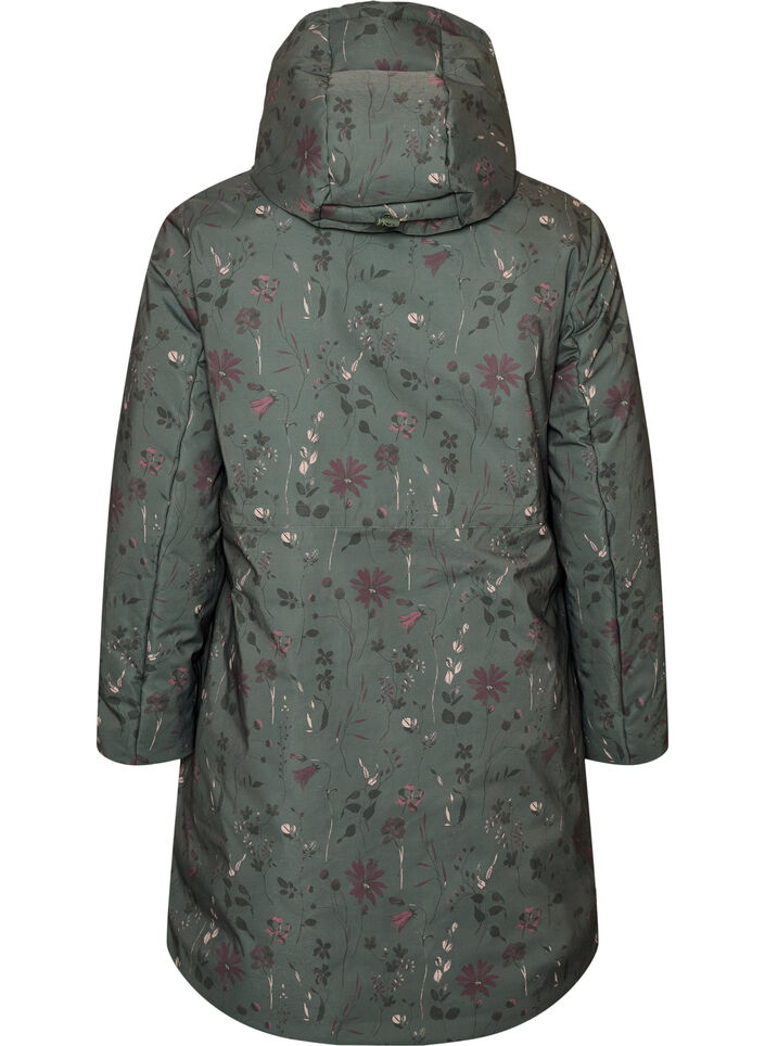 Padded winter jacket with floral print, Green, Packshot image number 1