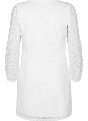 Lace dress with v neck and long sleeves, Bright White, Packshot image number 1