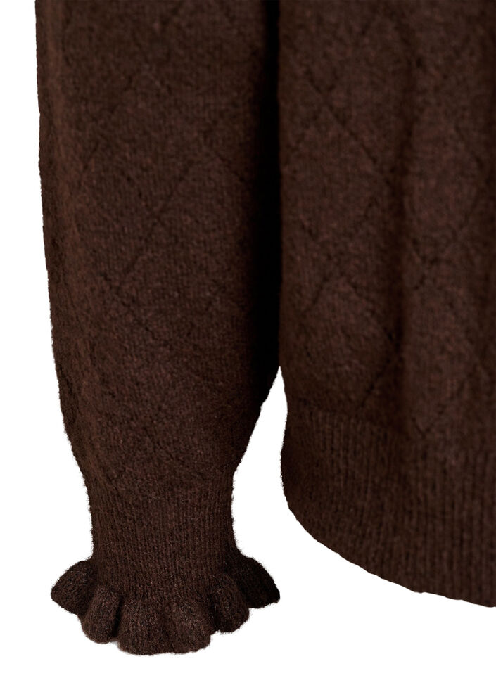 Cardigan with harlequin pattern and V-neck, Brown, Packshot image number 3