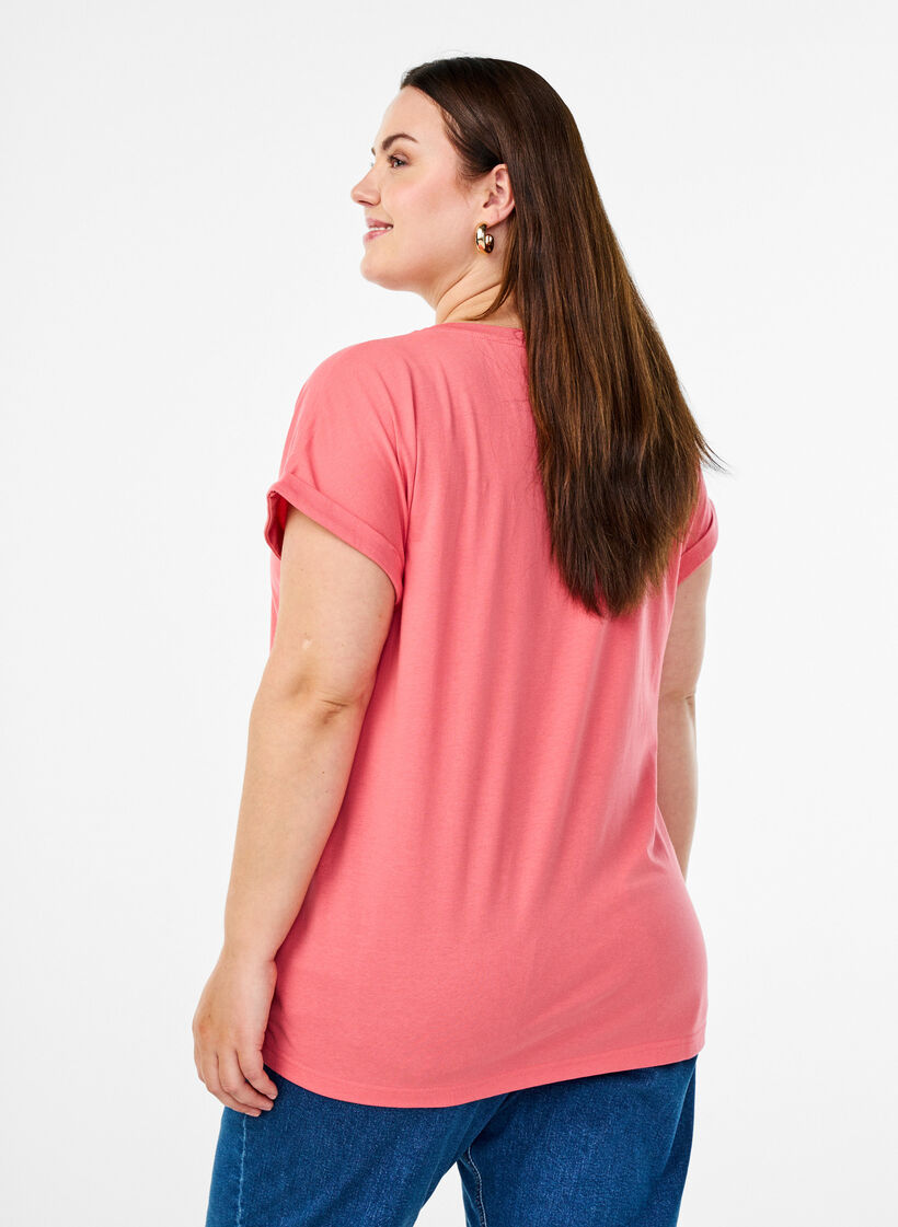 Short sleeve cotton blend T-shirt, Rose, Model image number 2