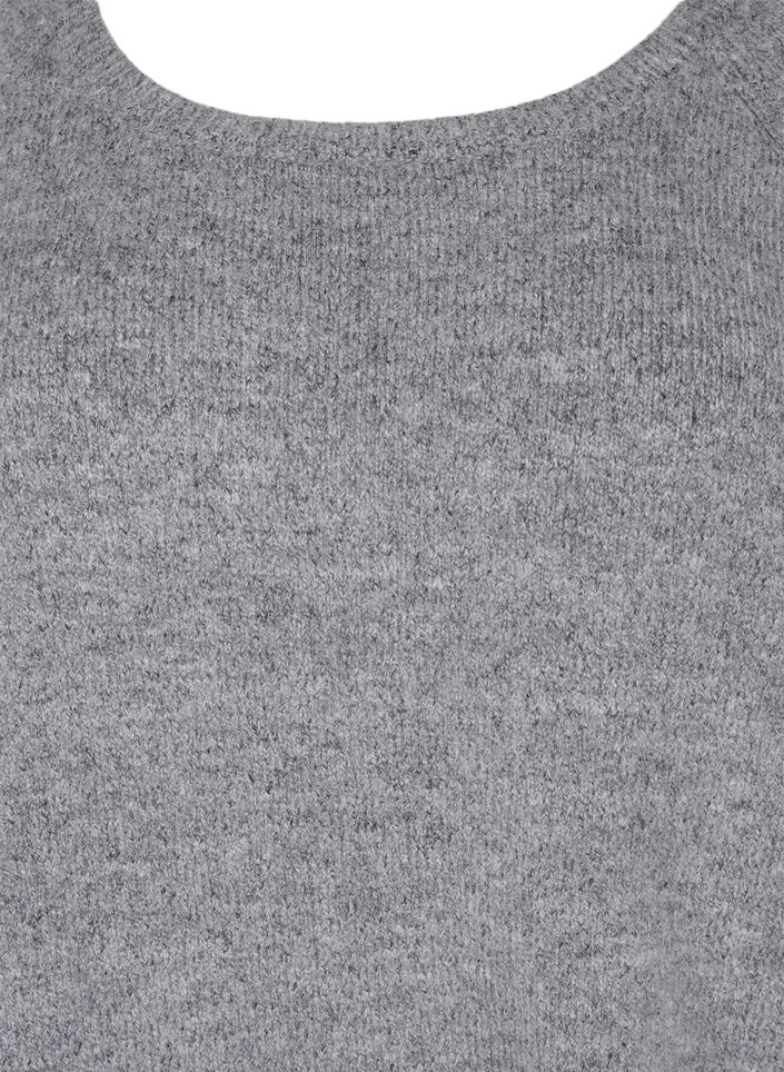 Loose-fitting knitted blouse with round neck, Medium Grey Melange, Packshot image number 2