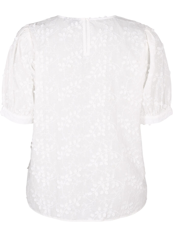 Short-sleeved blouse with embroidery and a round neck, White, Packshot image number 1