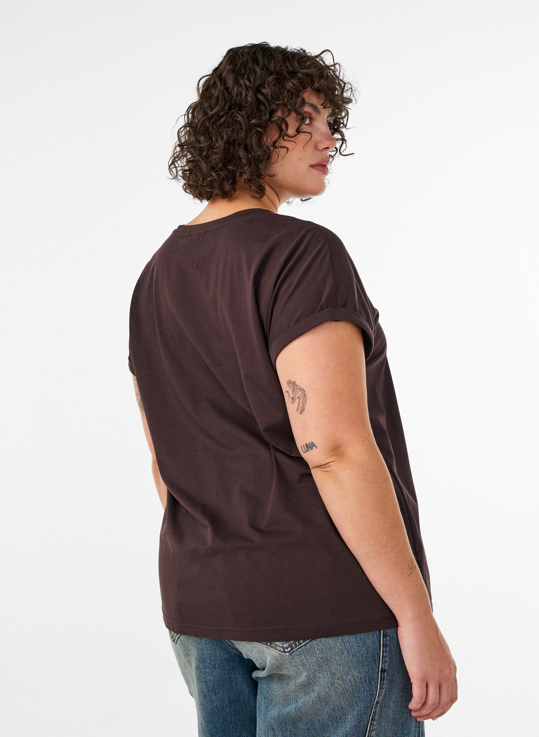 ZizzifashionT-shirt with decorative front print, Brown, Model image number 2