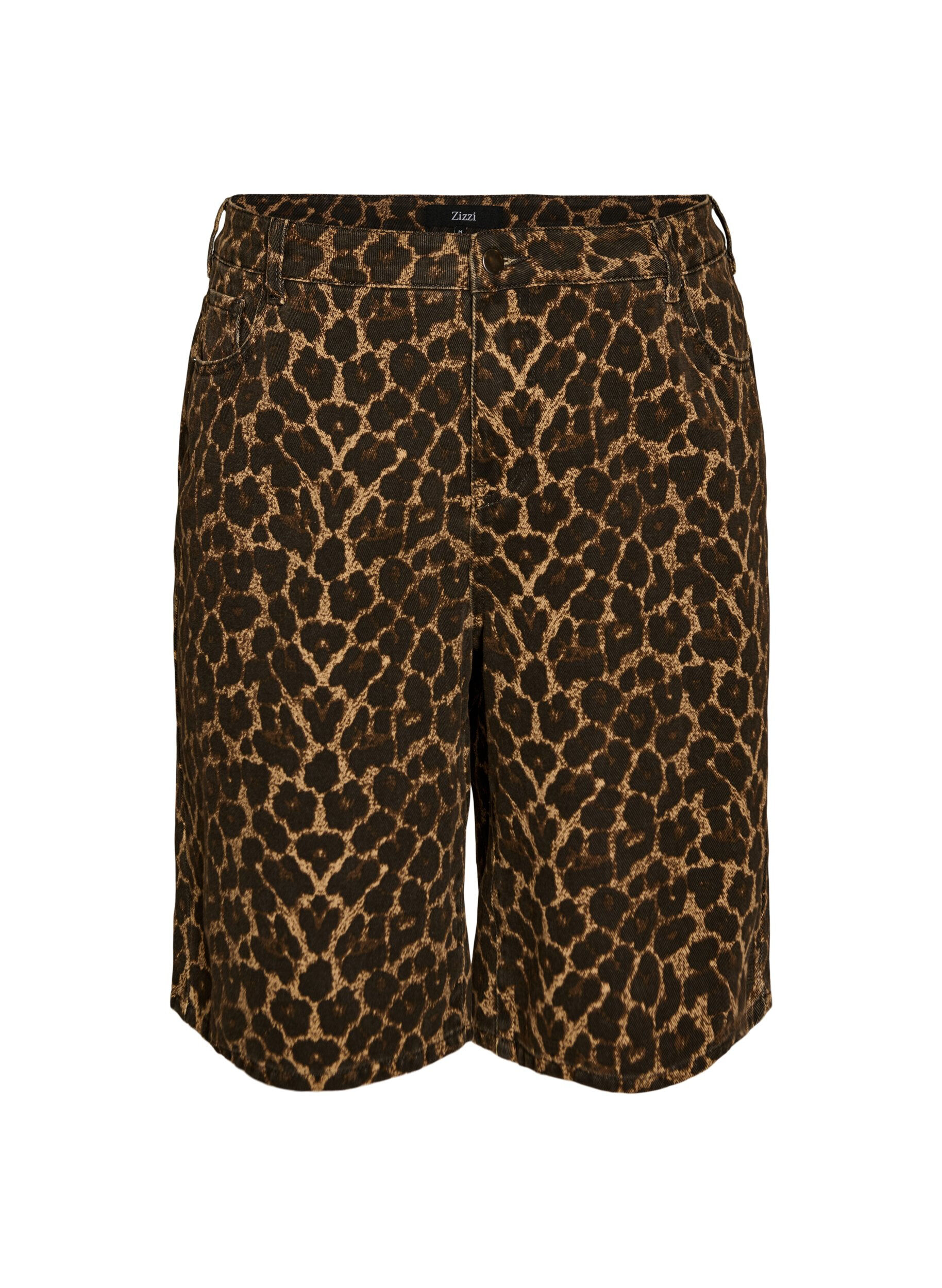 Leopard print denim Bermuda shorts