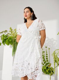 White wrap dress with flowers, , Model