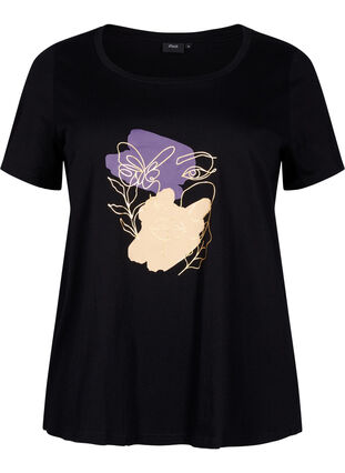 Cotton T-shirt with a motif, Black w. Face Foil, Packshot image number 0