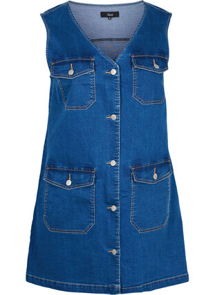 Denim pinafore dress with buttons, Dark blue denim, Packshot image number 0