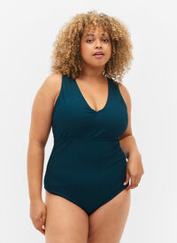 Swimsuit with wrap effect, Deep Teal, Model