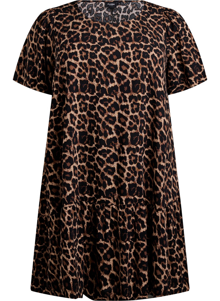 FLASH - Dress in viscose with cutline, Brown, Packshot image number 0