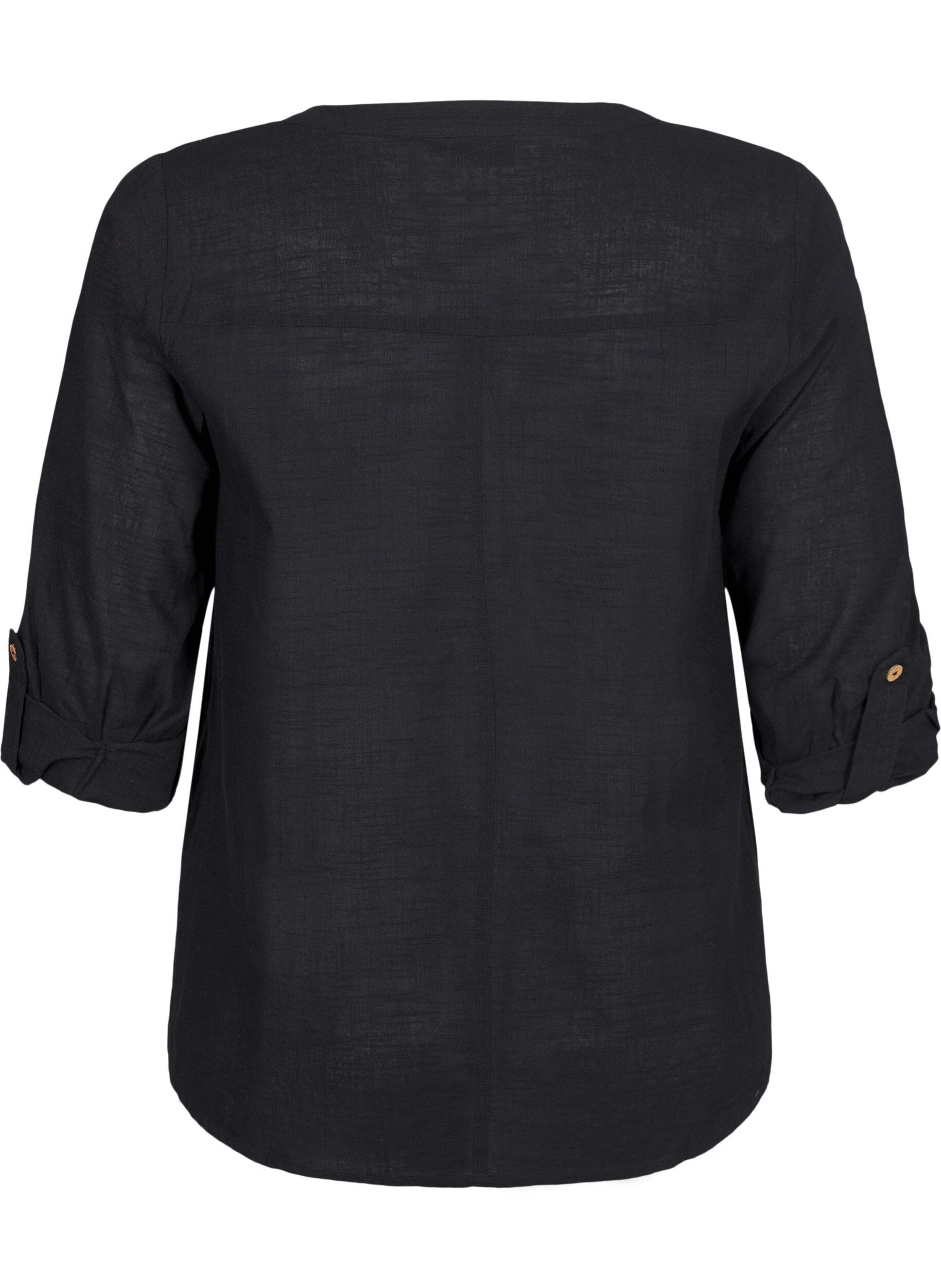 Zizzifashion Cotton shirt blouse with a v-neck, Black, Packshot image number 1