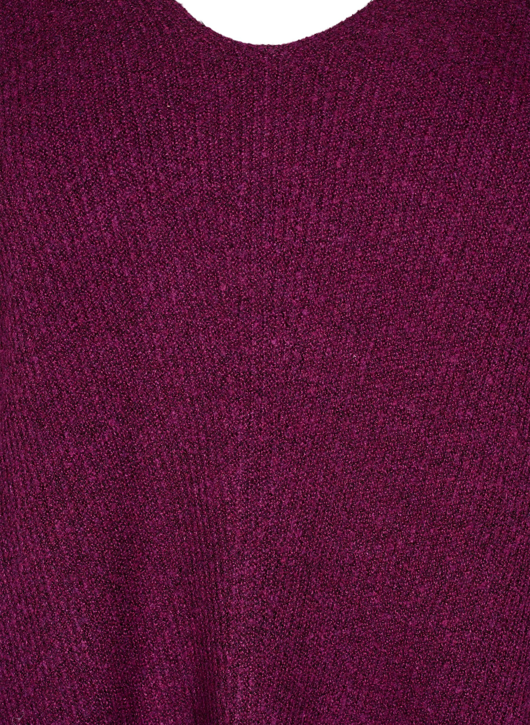 Zizzifashion Knitted blouse with v-neck and long sleeves, Potent P. Black Mel., Packshot image number 2