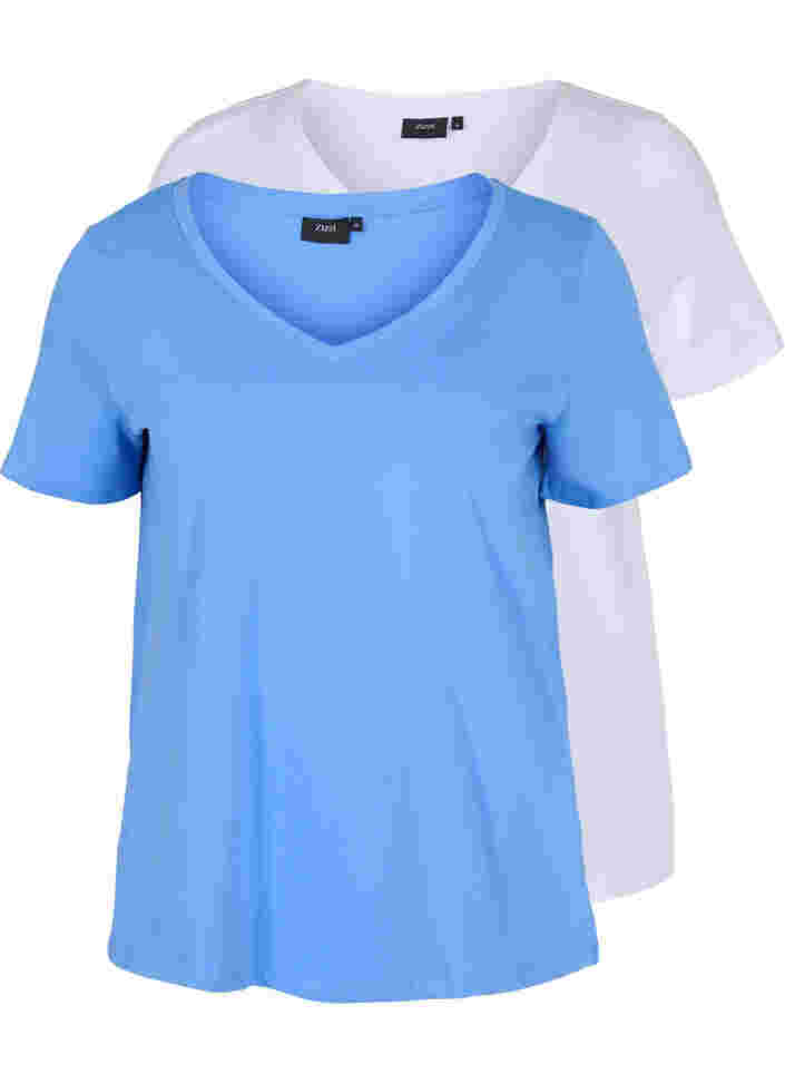 2-pack basic cotton t-shirt, Ultramarine/White, Packshot image number 0