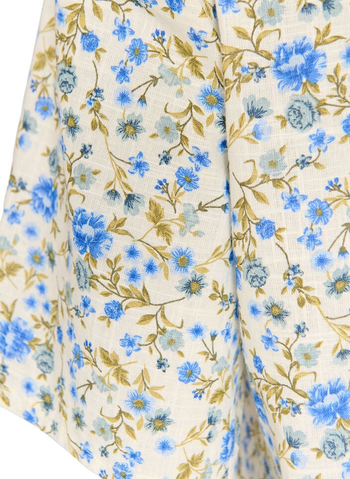 Short-sleeved cotton shirt with a V-neck, Blue, Packshot image number 3