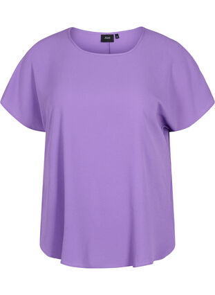 Short sleeved blouse with round neckline, Deep Lavender, Packshot image number 0