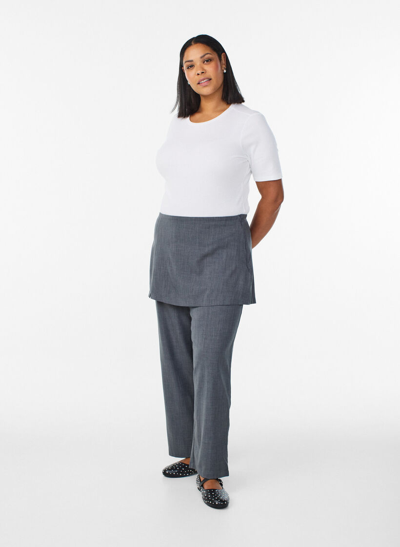 Straight fit trousers with skirt, Dark Grey, Model image number 0