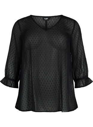 FLASH - Blouse with 3/4 sleeves and textured pattern, Black, Packshot image number 0