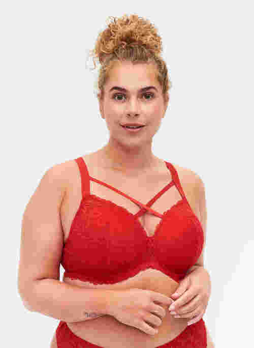 Padded bra with lace and cross detail, Red Ass., Model