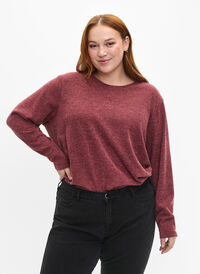 Melange blouse with round neck and long sleeves, Dry Rose, Model