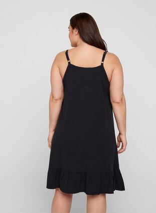 Cotton dress with thin straps and an A-line cut, Black, Model image number 1