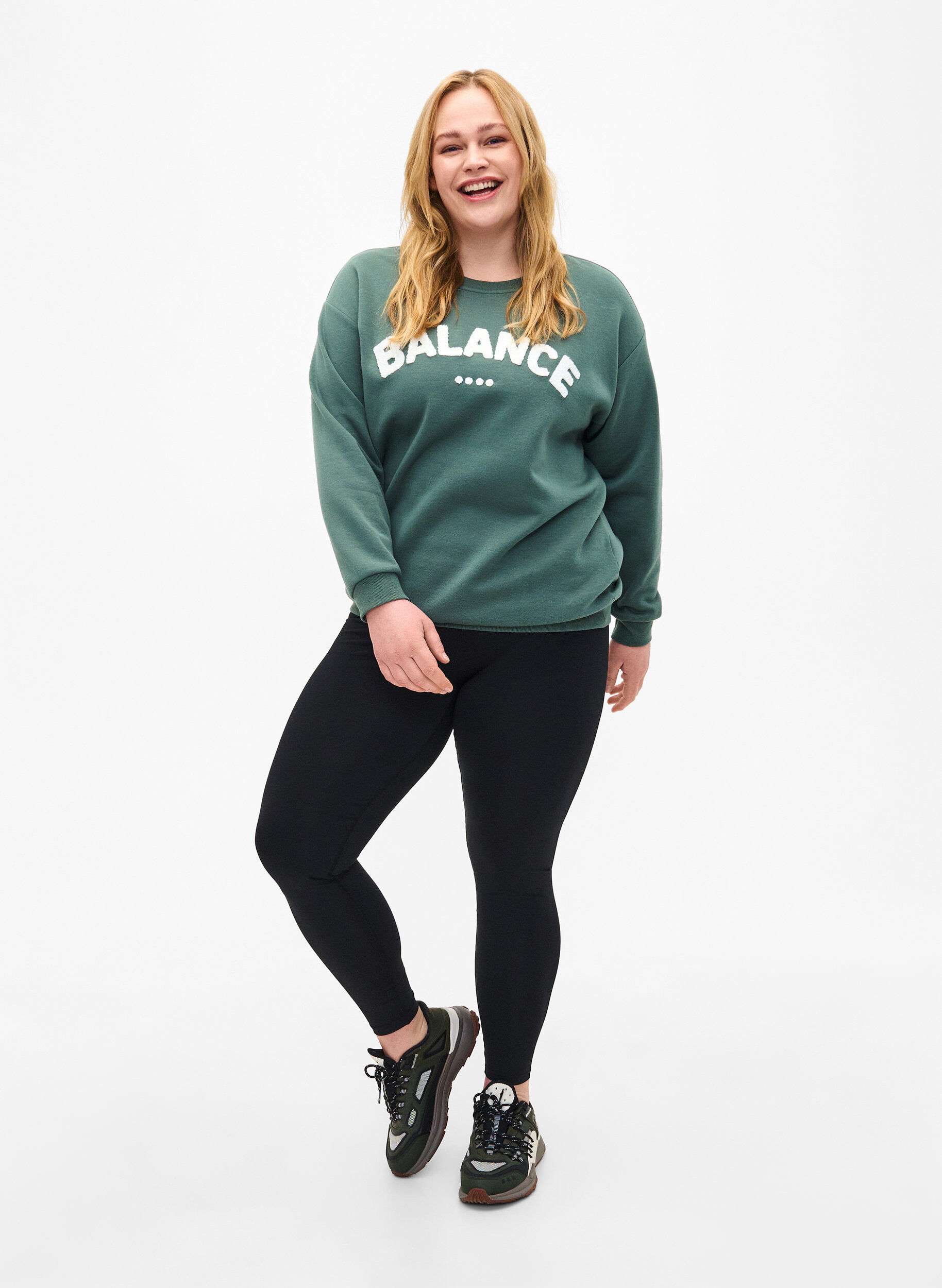 Zizzifashion Sweatshirt with terry text, Green, Model image number 1