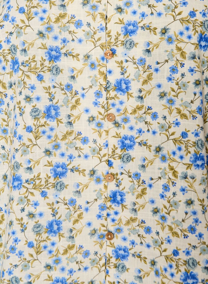 Short-sleeved cotton shirt with a V-neck, Blue, Packshot image number 2