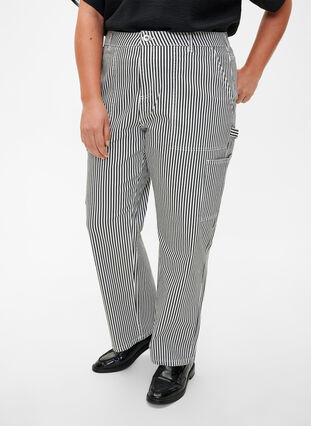 Striped cargo jeans with a straight fit, Black White Stripe, Model image number 2