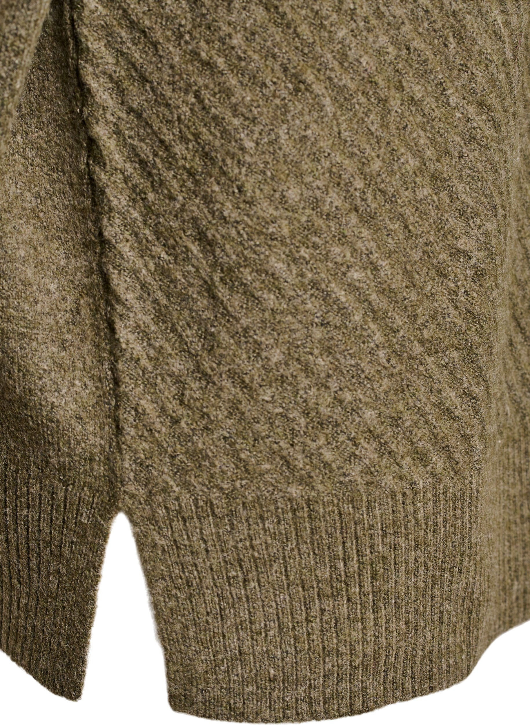 Zizzifashion Knitted blouse with V-shaped rib pattern and slits, Green, Packshot image number 3