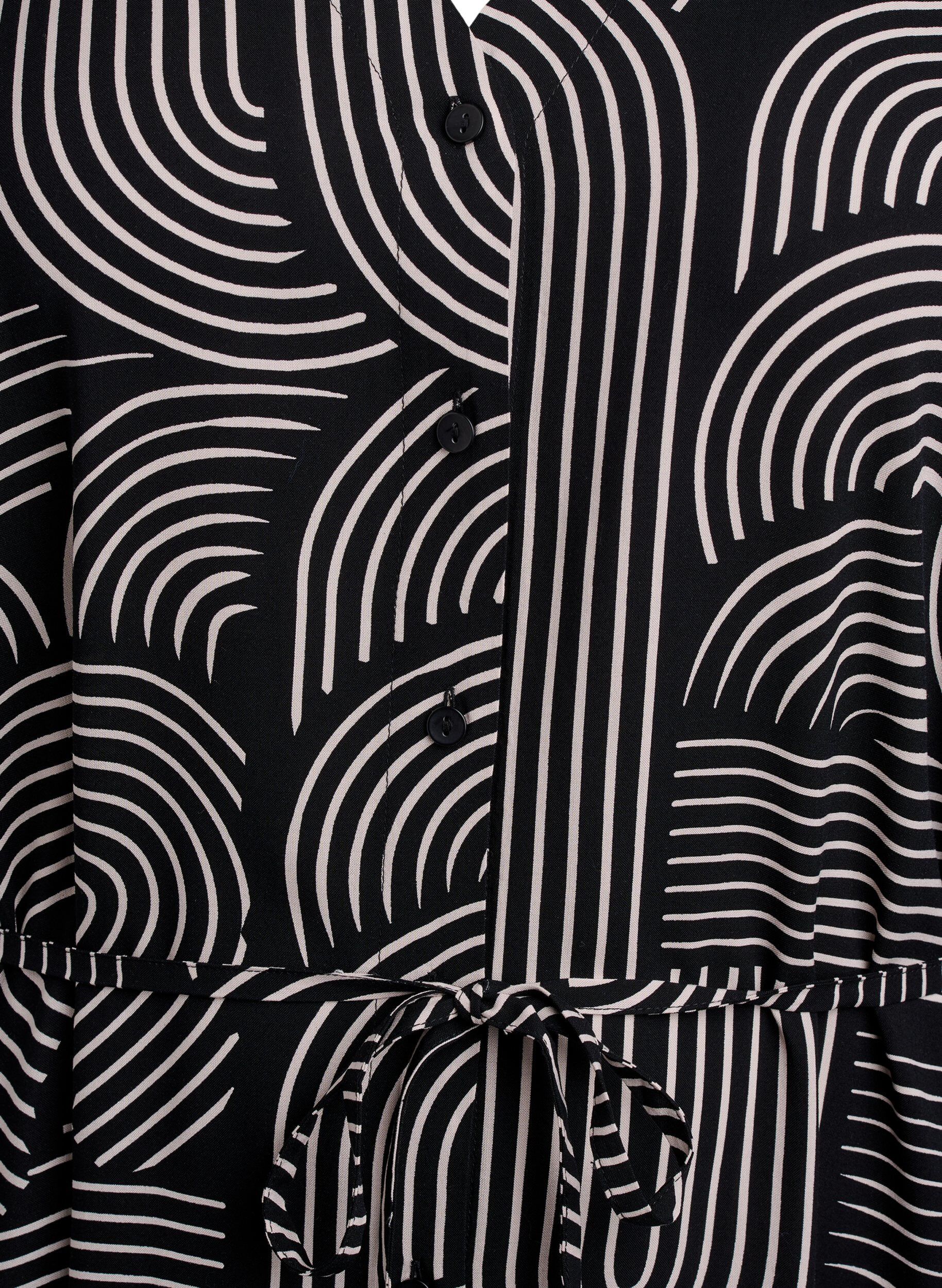 Zizzifashion Midi dress with print and tie belt, Black, Packshot image number 2