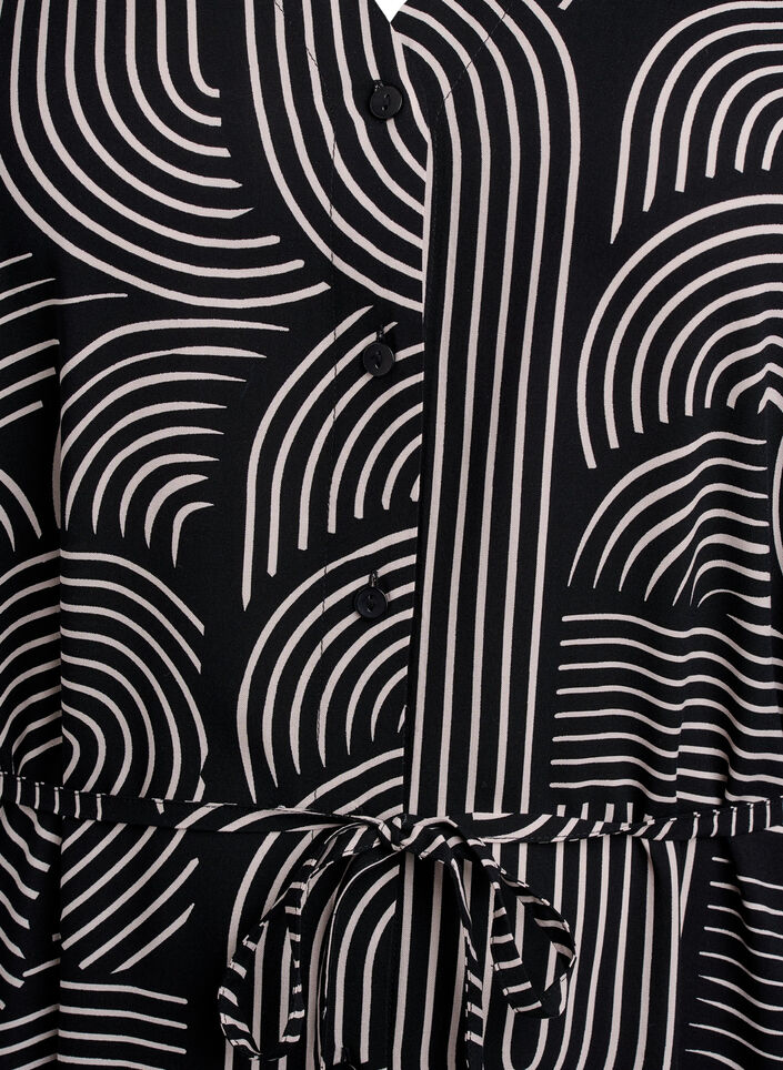 Midi dress with print and tie belt, Black, Packshot image number 2