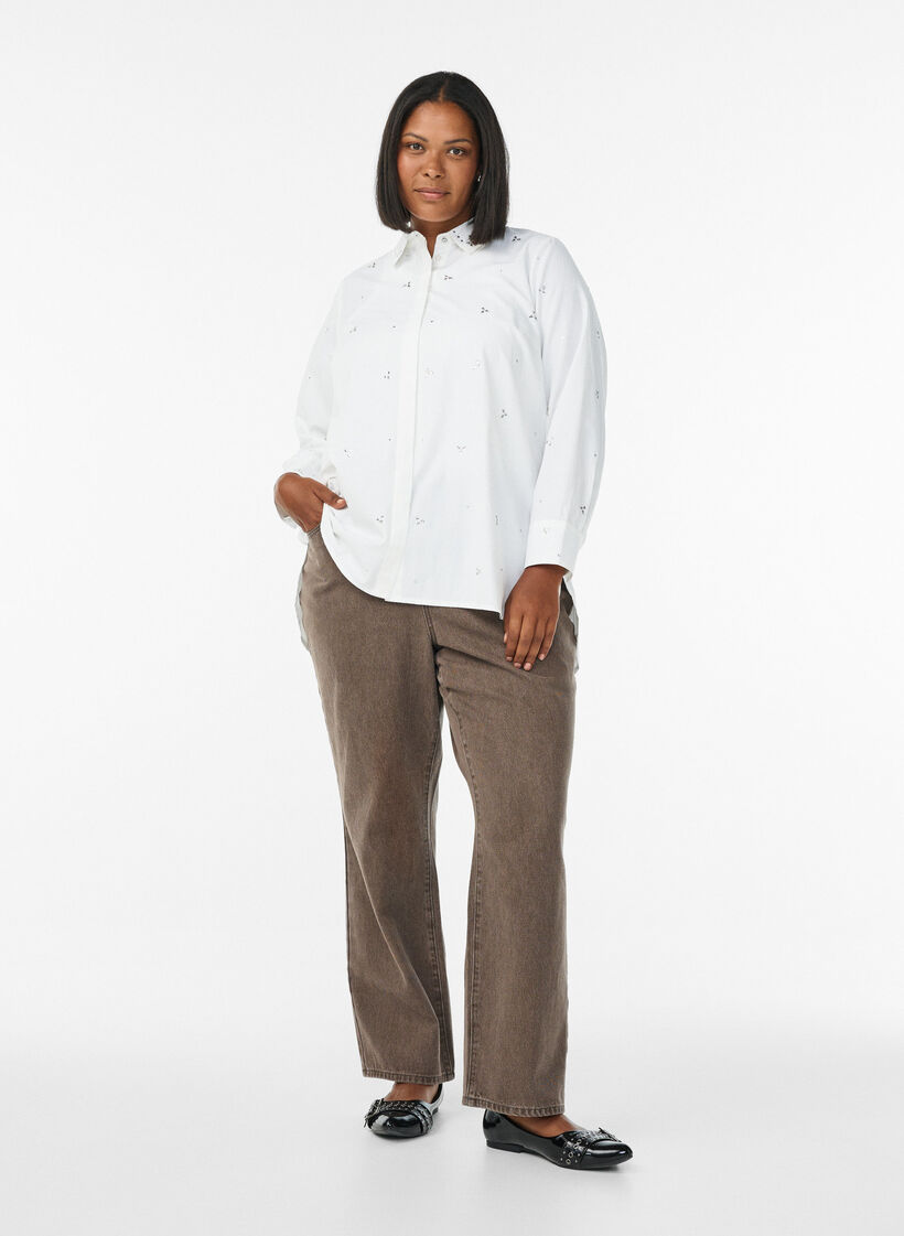 Shirt with rhinestones, White, Model image number 1