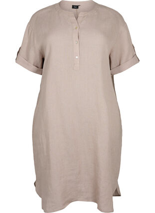 Short-sleeved dress in 100% linen, Sand, Packshot image number 0