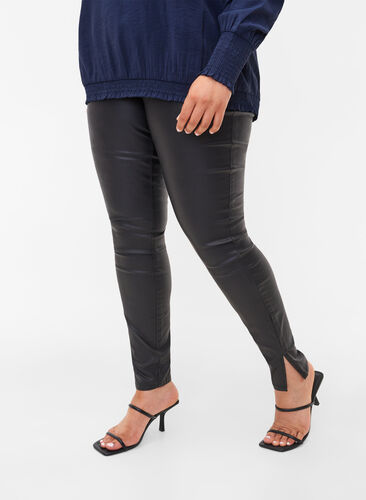 Coated leggings with slit, Black, Model image number 0