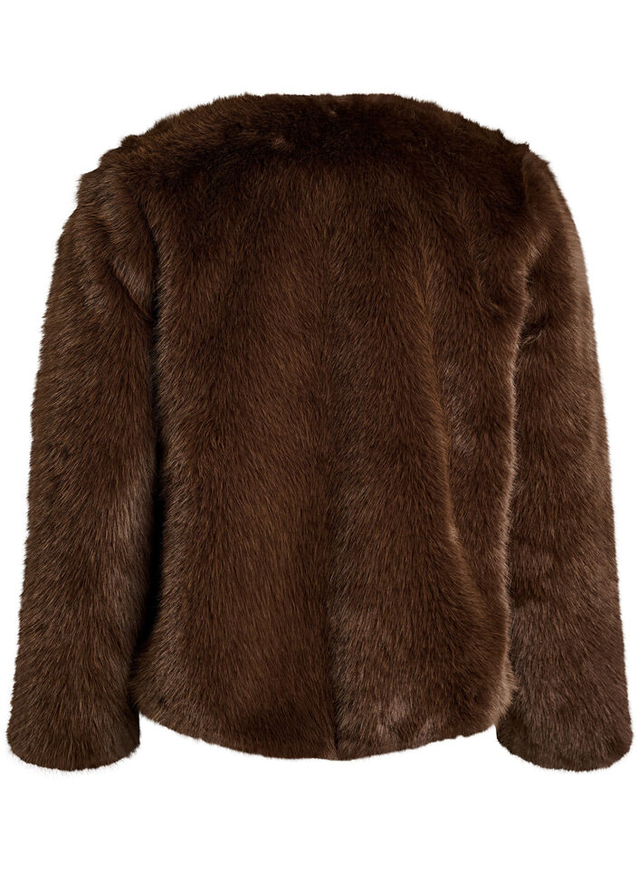 Short faux fur jacket with an open front, Brown, Packshot