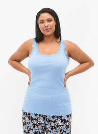 Top with lace trim, Blue, Model