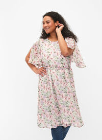 Floral dress with tie band, Flower AOP, Model