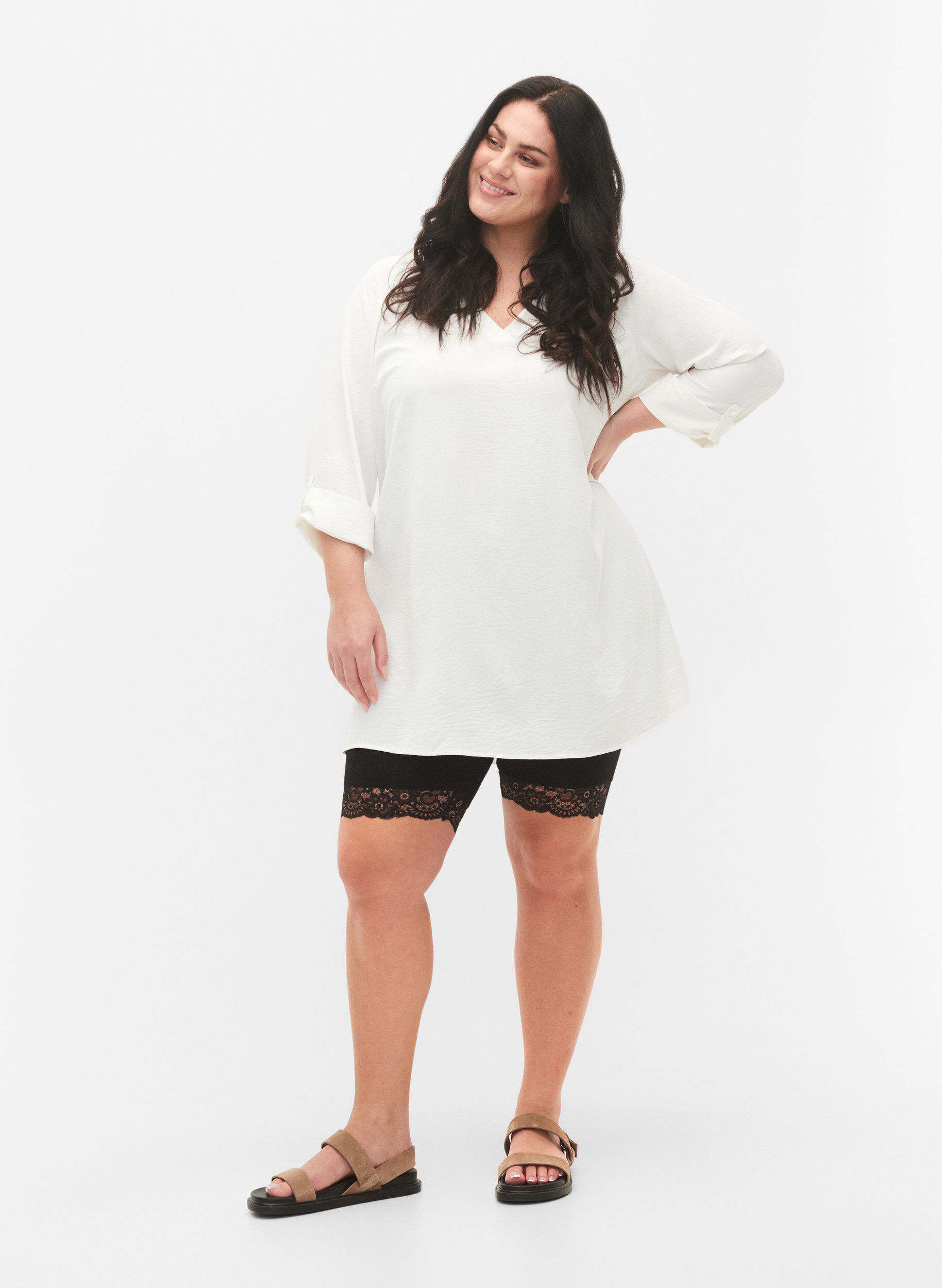 ZizzifashionCycling shorts with lace trim, Black, Model image number 1