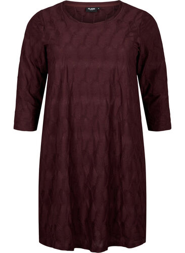 FLASH - Dress with texture and 3/4 sleeves, Fudge, Packshot image number 0