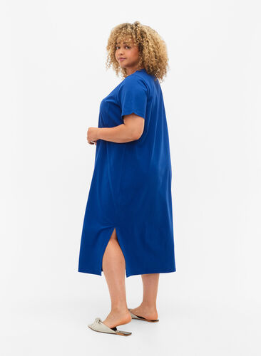 Short sleeve cotton dress with slit, Surf the web, Model image number 1