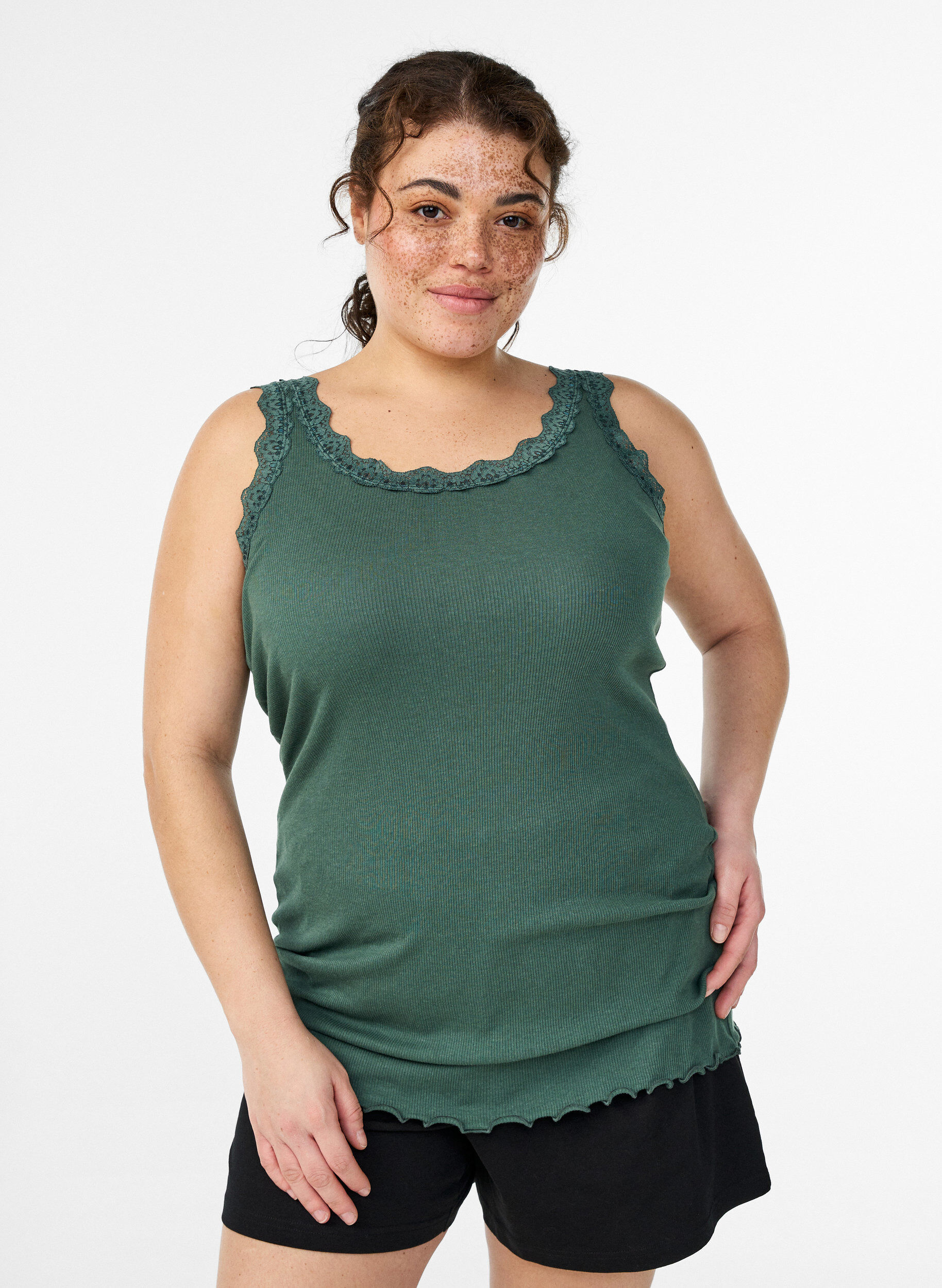 Top with lace trim, Green, Model