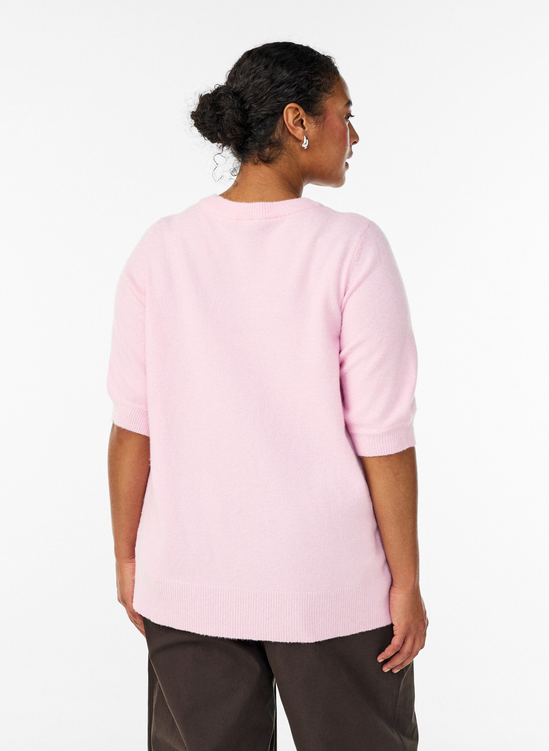 Zizzifashion Knitted blouse with short sleeves, Pink, Model image number 2