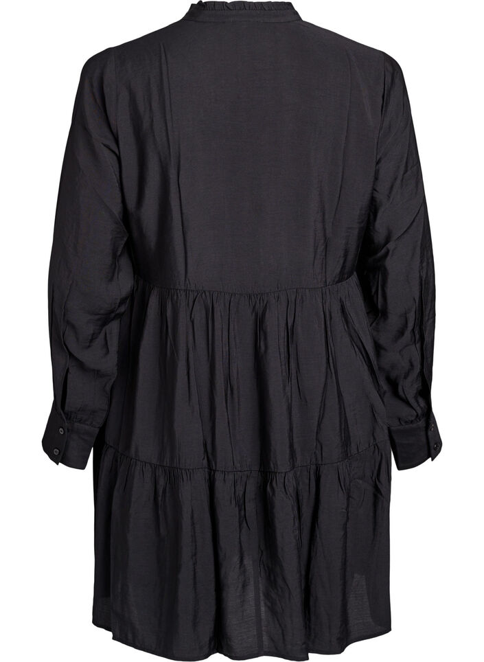 A-line dress with ruffle collar, Black, Packshot image number 1