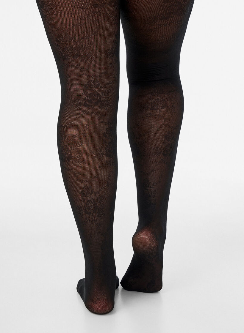 50 denier tights with a floral pattern, Black, Model image number 3