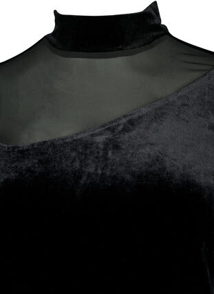 Velvet blouse with long mesh sleeves	, Black, Packshot image number 2