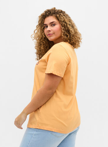 Short-sleeved cotton t-shirt with a print, Apricot Nectar SUN, Model image number 1