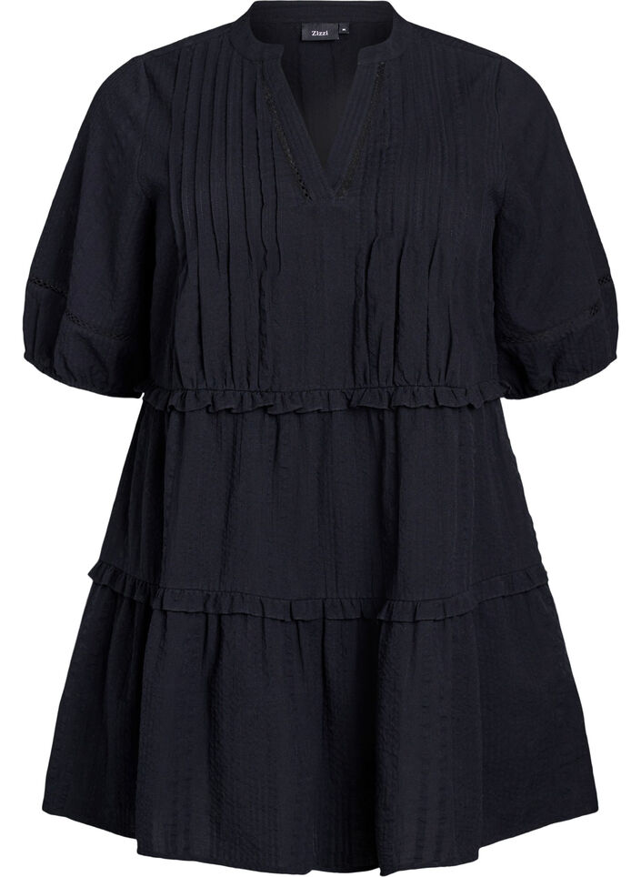 A-shape tunic with ruffles, Black, Packshot image number 0
