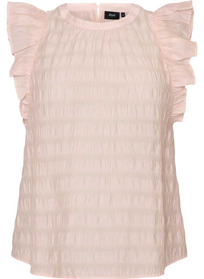 Sleeveless blouse with texture and ruffles, Rose, Packshot image number 0