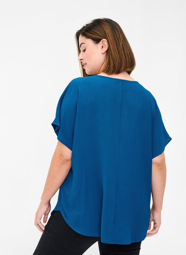 Blouse with short sleeves and a round neckline, Poseidon, Model image number 1