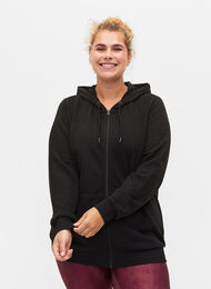 Structured sporty cardigan with zip, Black, Model